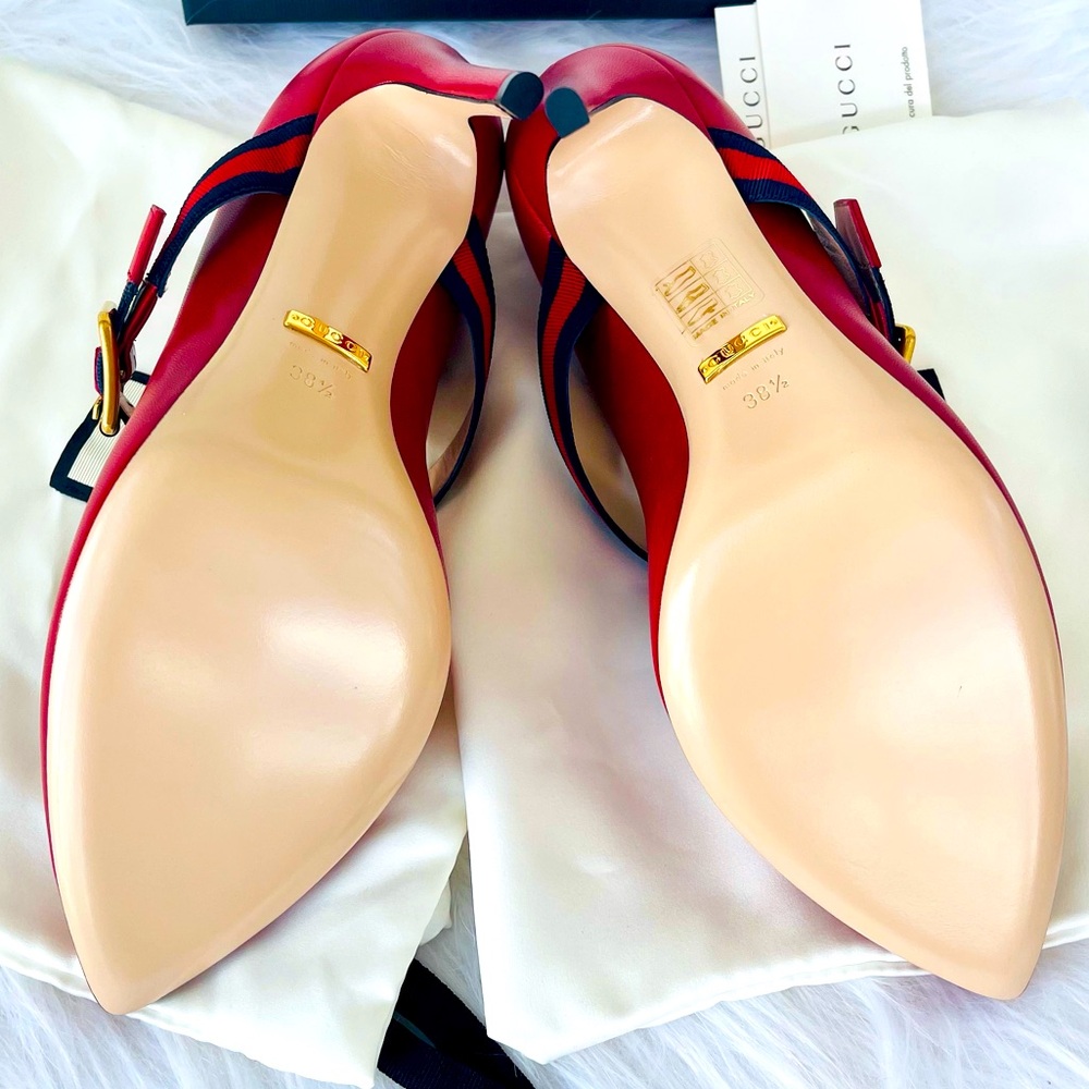 New! GUCCI “Mary Jane” inspired
RED Leather Sylvie Web Strap Heels Size 38.5 - Picture 12 of 14